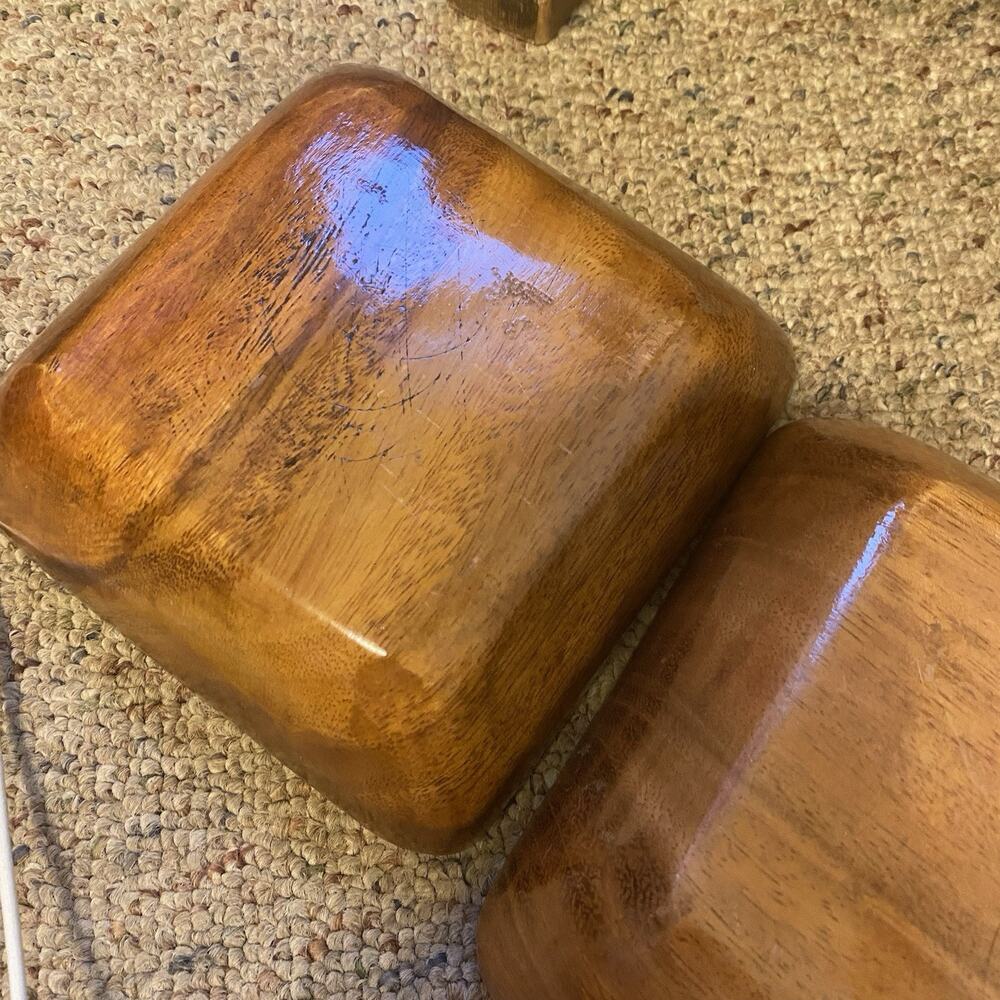 Wooden Salad Bowls Multi Purpose Serving Vintage Setof5 HandTurned MCM 6” Square - Picture 4 of 6
